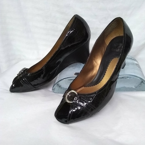 Z COLLECTION Womens Shoes Black Peep-Toe  T8520 PAT. LEATHER Croc 3" HEEL  8.5W - Picture 2 of 8